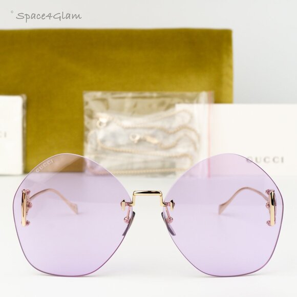 Gucci Women Sunglasses Gold Chain Violet Round GG1203S 001 NEW AUTHENTIC main image 5